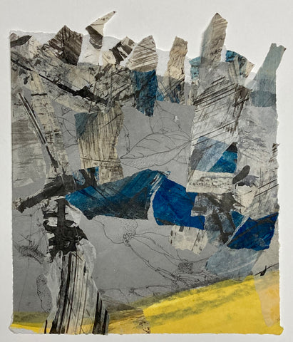 Collage with Leaves, ink with painted paper collage by Cerulean Arts Collective Member Monica Kane