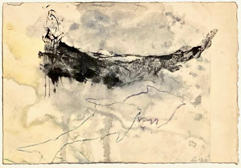 Landing Craft with Fish, monoprint on paper print by Cerulean Arts Collective Member Monica Kane