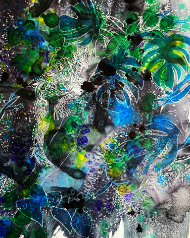 There should be a place where only the things you want to happen, happen, China marker, watercolor, and marker on paper painting by Cerulean Arts Collective member Navanjali Kelsey