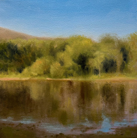 Sunny Riverbank, oil on canvas landscape painting by Cerulean Arts Collective member Jennifer Kish