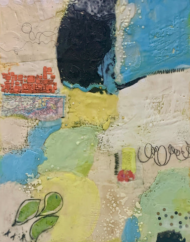 Find Your Way II, encaustic, collage, oil, horsehair and pastel on birch panel painting by Cerulean Arts Collective Member Sandra Koberlein