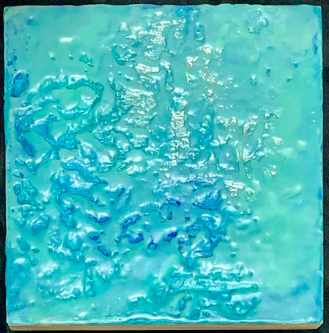 Fluid I, encaustic and oil stick on birch panel painting by Cerulean Arts Collective Member Sandra Koberlein.