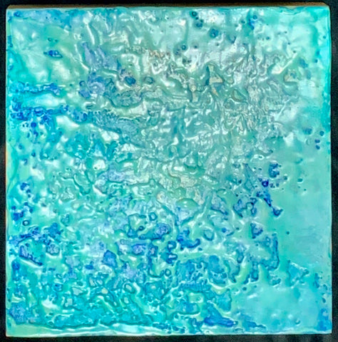 Fluid III, encaustic and oil stick on birch panel painting by Cerulean Arts Collective Member Sandra Koberlein.