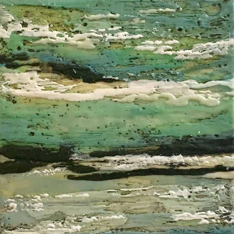 Hiding Places I, encaustic on birch panel painting by Cerulean Arts Collective Member Sandra Koberlein