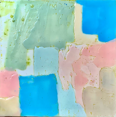 It's Not That Complicated II, encaustic on birch panel painting by Cerulean Arts Collective Member Sandra Koberlein