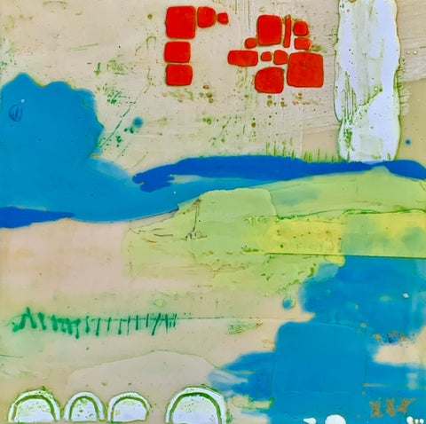 Keep Me Where the Light Is II, encaustic and oil on birch panel painting by Cerulean Arts Collective Member Sandra Koberlein