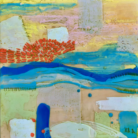 The Only Way Out Is Through I, encaustic and oil on birch panel painting by Cerulean Arts Collective Member Sandra Koberlein