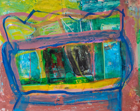 The Secret Life of an Accordion, acrylic on paper abstract painting by Cerulean Arts Collective Member Alan Lankin