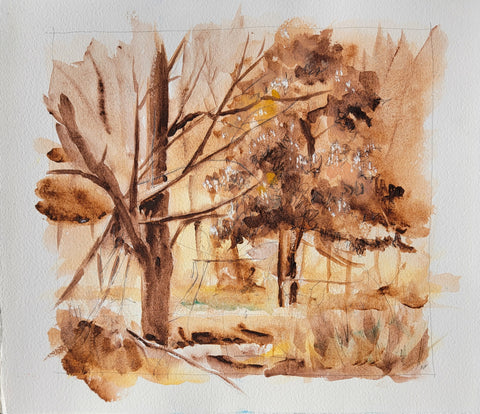 Early March, The Laurels,watercolor on Arches 140lb cold press paper painting by Cerulean Arts Collective Member Keith Leitner