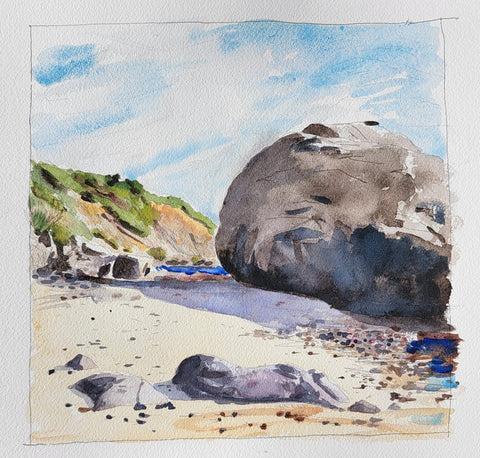 Menemsha Erratic, watercolor on Arches 140lb cold press paper painting by Cerulean Arts Collective Member Keith Leitner