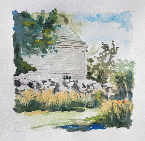 Poly Hill Far Barn, watercolor on Arches 140lb cold press paper painting by Cerulean Arts Collective Member Keith Leitner