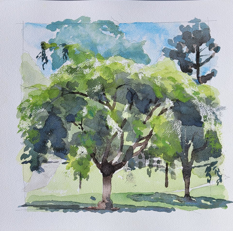 Verdant May, watercolor on Arches 140lb cold press paper painting by Cerulean Arts Collective Member Keith Leitner