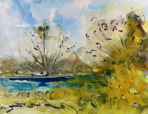 Beyond the Stream, watercolor on paper painting by Cerulean Arts Collective Member Susan Leshnoff