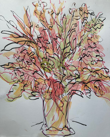Bouquet in Vase, watercolor on paper painting by Cerulean Arts Collective Member Susan Leshnoff