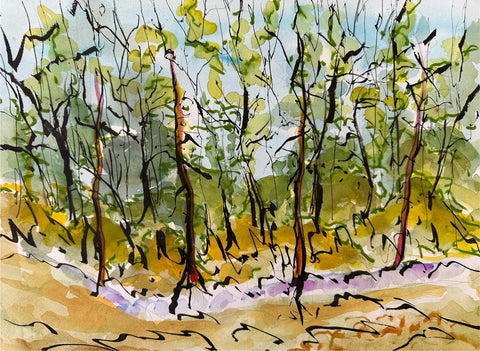 Dancing Trees, watercolor on paper painting by Cerulean Arts Collective Member Susan Leshnoff