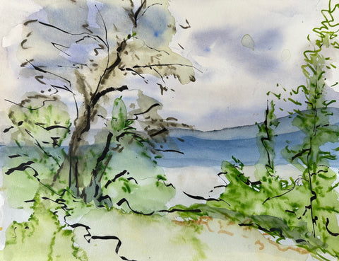 Transcendent View, watercolor on paper painting by Cerulean Arts Collective Member Susan Leshnoff