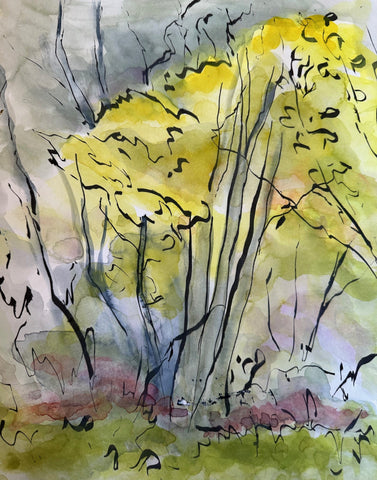 Tree Whispers, watercolor on paper painting by Cerulean Arts Collective Member Susan Leshnoff
