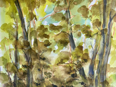 Trees Up Close, watercolor on paper painting by Cerulean Arts Collective Member Susan Leshnoff