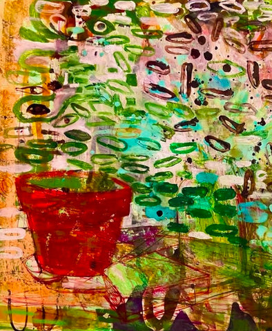 Every thing alive is connected and intelligent, mixed media including artist-made foraged inks, printed on canvas by artist Jessica Levine.  Included in the exhibition, REUNION (Once Upon a Time in Philadelphia), at Cerulean Arts February 26 - March 24, 2025.