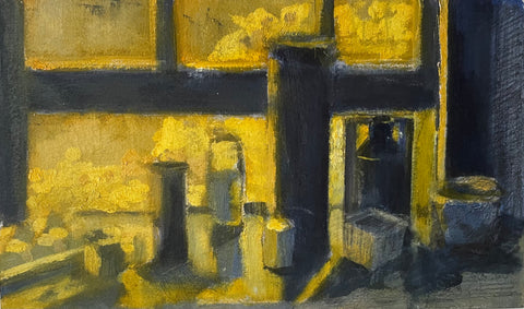 Still Life (Egg Yellow), oil and graphite on Arches oil paper painting by Cerulean Arts Collective member Maria Lindenfeldar