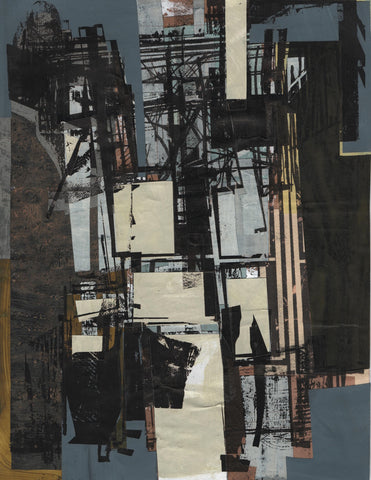 Night City, monotype collage by Michael Long