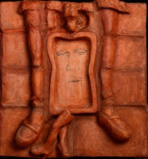 Say It To My Face, stoneware ceramic relief wall sculpture with wax polish by Cerulean Arts Collective Member Andrea Lyons