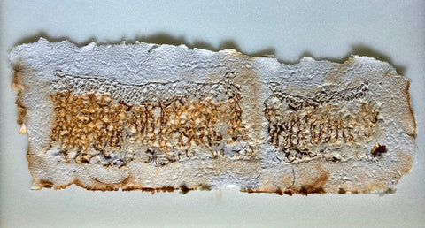 Artifact, knitted wire, paper pulp, and pigments sculpture by Cerulean Arts Collective Member Anne Marble