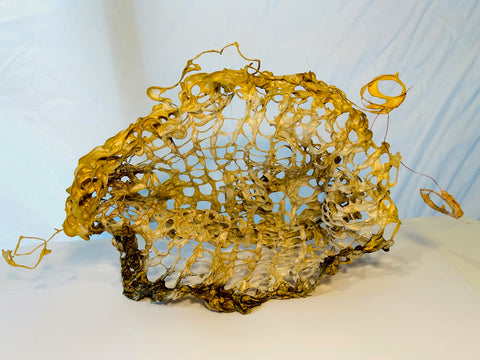 Oracle, knitted wire, paper pulp, and pigments sculpture by Cerulean Arts Collective Member Anne Marble