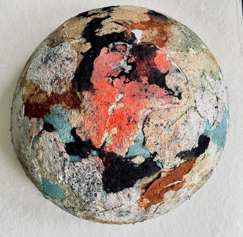 Volcano, paper pulp and pigments sculpture by Cerulean Arts Collective Member Anne Marble