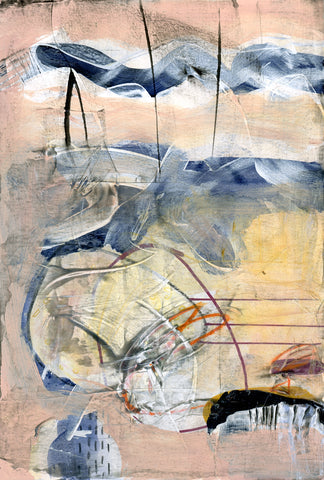 Eastward to Wyoming #1, acrylic and pencil on paper painting by Cerulean Arts Collective member Barbara Martin