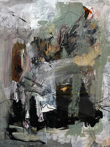 Ready to Howl, acrylic and pencil on paper painting by Cerulean Arts Collective member Barbara Martin