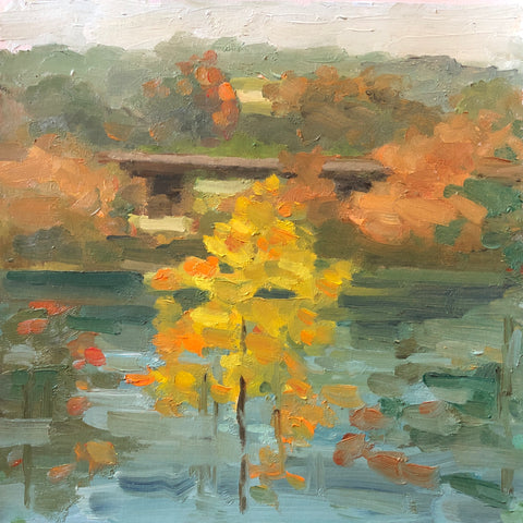 View from Laurel Hill Cemetery, oil on paper on panel painting by Philadelphia artist Missy Maxwell, available at Cerulean Arts.