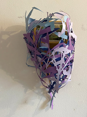 Assembly with Tree Frame, acrylic, cut paper, inkjet print and wood on vellum mixed media artwork by Pennsylvania artist Jeremy McGirl.