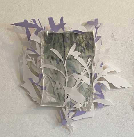 Blue Jay in Snow, acrylic, cut paper, and inkjet transfer mixed media artwork by Pennsylvania artist Jeremy McGirl