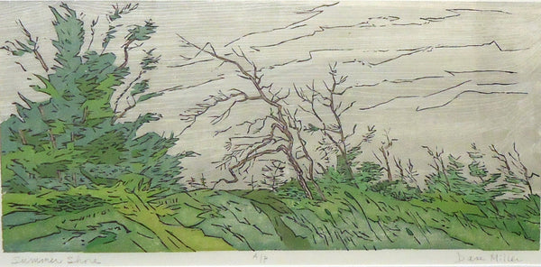 Summer Shore, woodcut print by Pennsylvania artist Dan Miller, available at Cerulean Arts