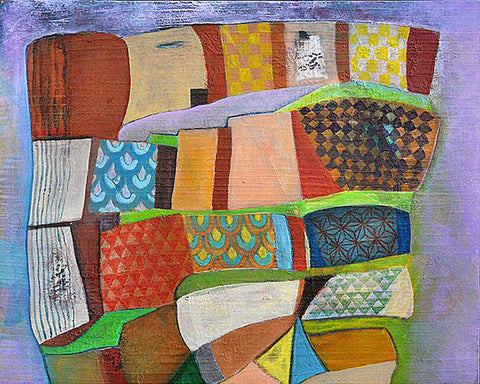 Homage to Vieira da Silva I, acrylic on rag board painting by Cerulean Arts Collective Member Kyoko Miyabe