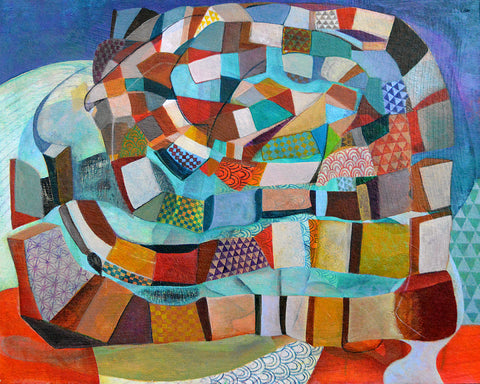 Homage to Vieira da Silva II, acrylic on rag board painting by Cerulean Arts Collective Member Kyoko Miyabe