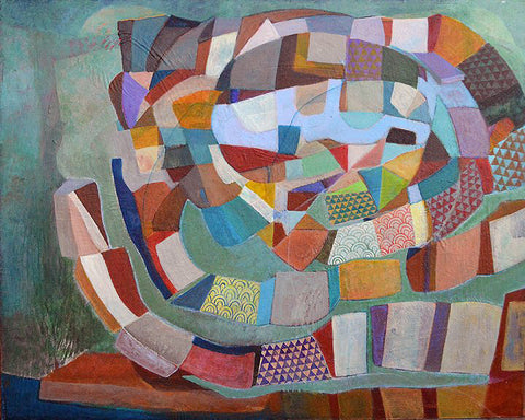 Homage to Vieira da Silva III, acrylic on rag board painting by Cerulean Arts Collective Member Kyoko Miyabe