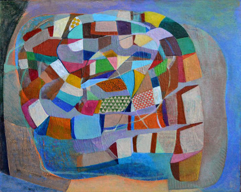 Homage to Vieira da Silva IV, acrylic on rag board painting by Cerulean Arts Collective Member Kyoko Miyabe