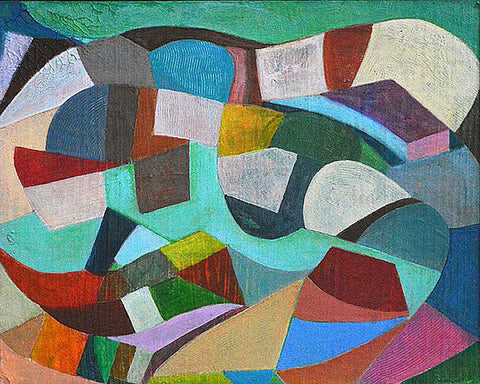 Homage to Vieira da Silva VI, acrylic on rag board painting by Cerulean Arts Collective Member Kyoko Miyabe