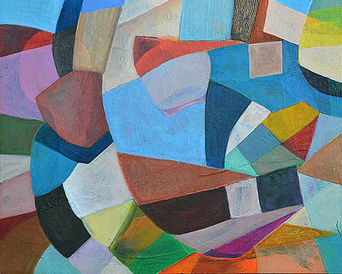 Homage to Vieira da Silva VII, acrylic on rag board painting by Cerulean Arts Collective Member Kyoko Miyabe