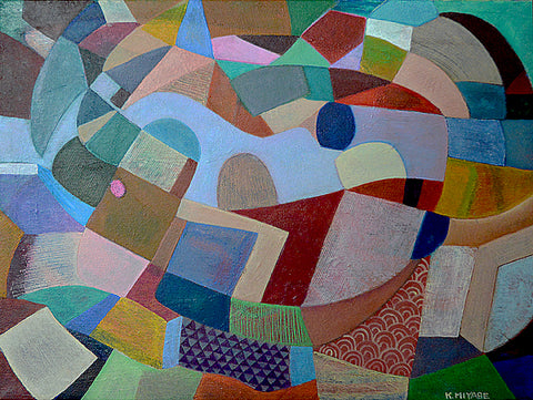 Homage to Vieira da Silva XI, acrylic on rag board painting by Cerulean Arts Collective Member Kyoko Miyabe