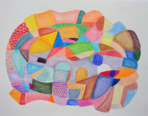 Homage to Vieira da Silva XII, color pencil on paper drawing by Cerulean Arts Collective Member Kyoko Miyabe