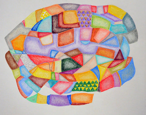 Homage to Vieira da Silva XIII, color pencil on paper drawing by Cerulean Arts Collective Member Kyoko Miyabe