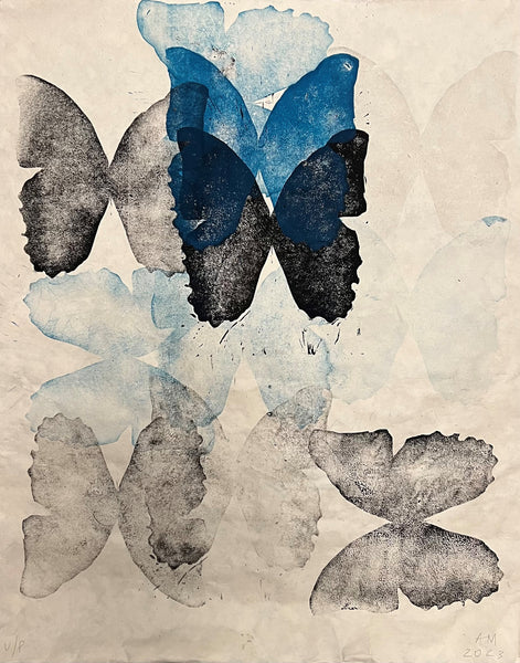 Whitsun, linocut on paper butterfly print, edition 1/1, by Cerulean Arts Collective Member Amanda Moseley. 