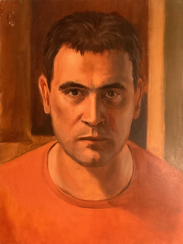 Self-Portrait at 46, oil on panel painting by New Jersey artist Roberto Osti