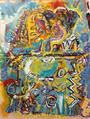 Weight of the World, acrylic on vellum on board painting by Philadelphia artist Wanda Payne