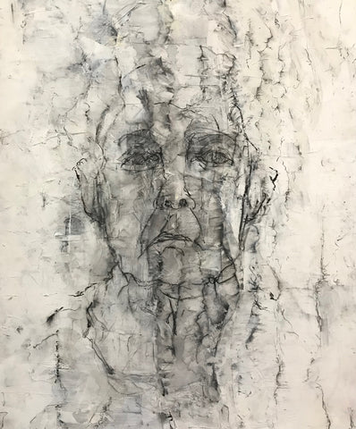 Behind the Curtain: Memory Unit, plaster and charcoal mixed media drawing by Cerulean Arts Collective Member Ginny Perry