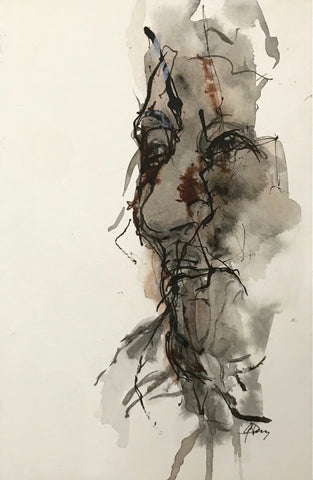 Content, ink on paper painting Cerulean Arts Collective Member Ginny Perry