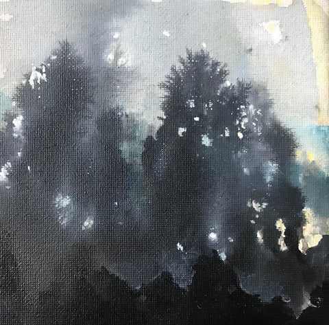 Foggy View on the Canal, acrylic and ink on canvas painting by Cerulean Arts Collective Member Ginny Perry.